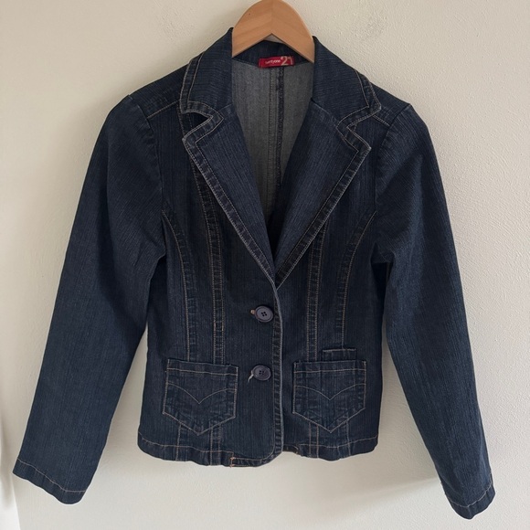 Vintage Y2K Denim Jean Chambray Blazer Jacket Y2K L - Picture 1 of 10